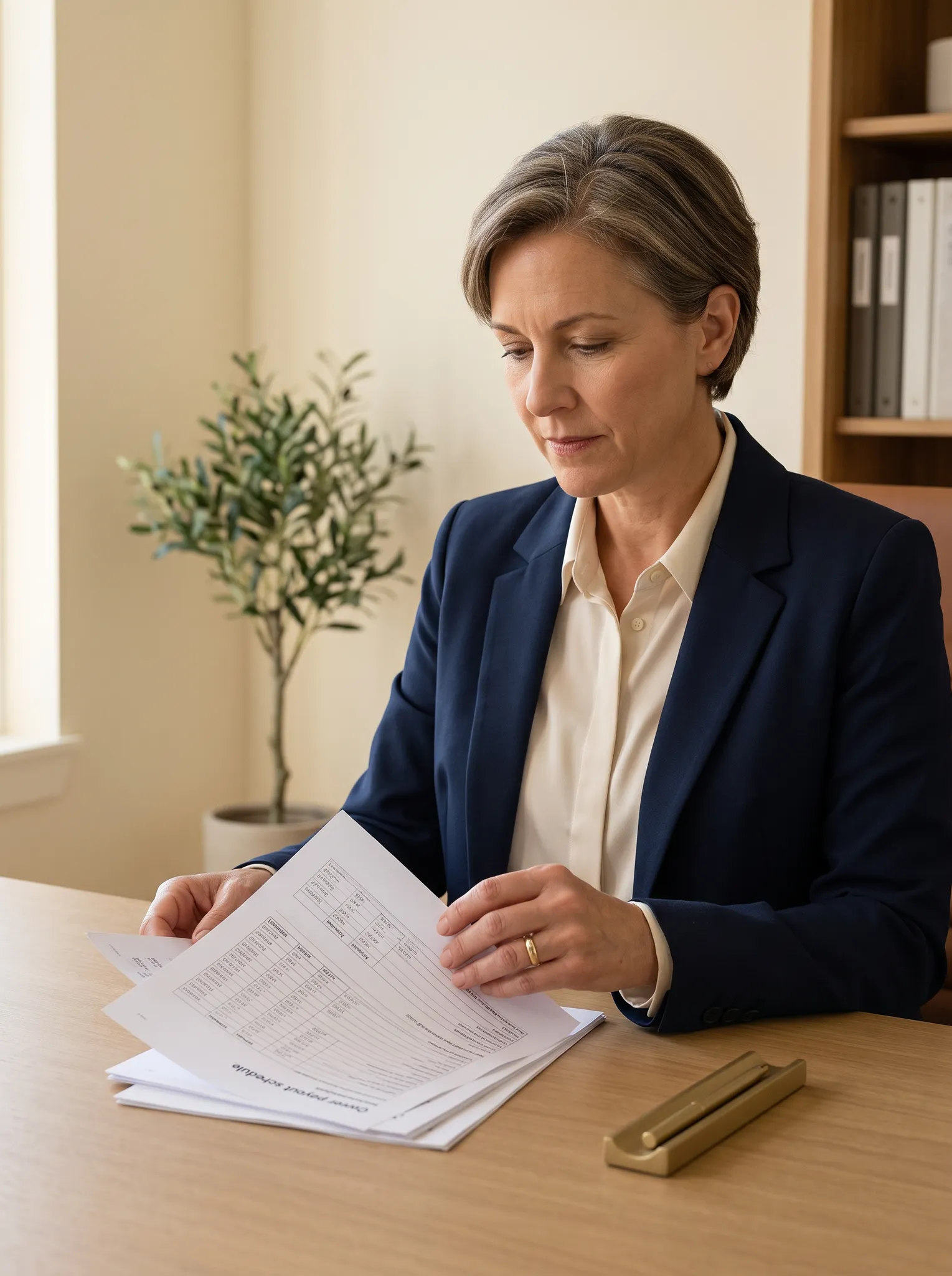 An experienced property-management leader reviewing payout records